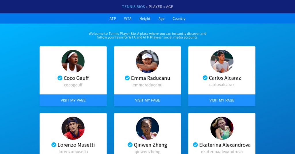 Discover your favorite professional tennis players on Instagram and Twitter.